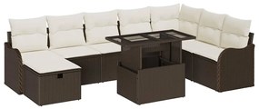 vidaXL Kerti Kanapé Szett párnával tárolóval 9 pcs Barna Poli rattan