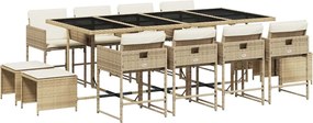 vidaXL 13 részes bézs polyrattan kerti étkezőgarnitúra párnákkal