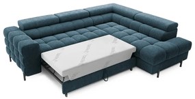 Kék buklé kinyitható-tárolóhelyes sarokkanapé (jobb oldali-L alakú) Ferucce – ELTAP
