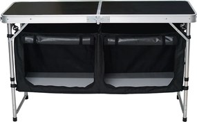 Összecsukható kempingasztal rendszerezővel, 120 cm, alumínium/MDF, KEPI TYP 3