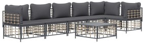 7 részes antracitszürke polyrattan kerti ülőgarnitúra párnákkal