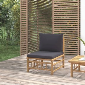 vidaXL bambusz kerti középső kanapé sötétszürke párnákkal