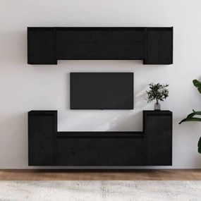 6 darab fekete tömör fenyőfa tv-szekrény