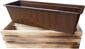 Erkélyláda fa napbarnított 50cm fedél virágtartó műanyag betét