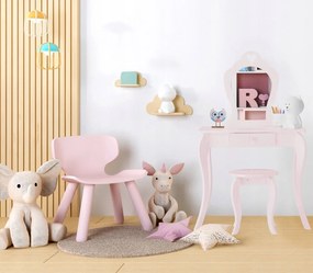 Rózsaszín gyermek fésülködőasztal székkel