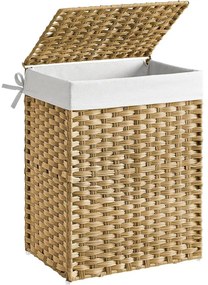 Kézzel szőtt szennyestartó, 90 literes, szintetikus rattan ruháskosár natúr