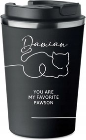 Prémium thermo bögre Az Ön Neve Felirattal Macska vonalak fekete KT_155