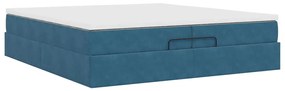 Ottomán ágykeret matracokkal Sötétkék 200x200cm bársony