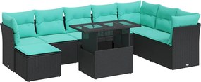 vidaXL 9 részes fekete polyrattan akácfa kerti ülőgarnitúra párnákkal