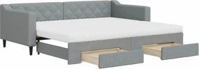 vidaXL világosszürke kihúzható szövet heverő fiókokkal 90 x 200 cm