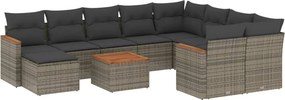 vidaXL 11 részes szürke polyrattan kerti ülőgarnitúra párnákkal