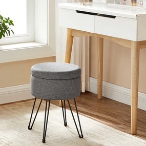 Puff, Kerek ülőke tárolóhellyel 31x43 cm ( (Ø x M), fém lábak, párnázott ülés, sötétszürke