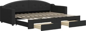 vidaXL fekete kihúzható szövet heverő fiókokkal 80 x 200 cm