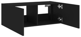 fekete fali TV-szekrény LED-világítással 80x35x31 cm