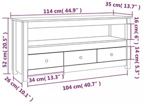 fekete tömör fenyőfa TV-szekrény 114 x 35 x 52 cm