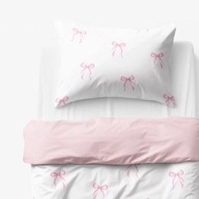 Goldea gyermek pamut ágyneműhuzat duo - rózsaszín masnik, púderrózsaszín hátoldal 140 x 200 és 70 x 90 cm