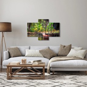 Kép - Fából készült hajó a csatornán, Thaiföld (90x60 cm)