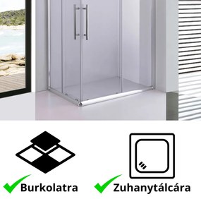 Stuxi Nizza 120x80 cm aszimmetrikus két tolóajtós zuhanykabin 6 mm vízlepergető biztonsági üveggel, króm elemekkel, 190 cm magas, zuhanytálcával és szifonnal