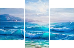 Kép - Olajfestmény a tengerről sirályokkal (90x60 cm)