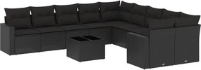 vidaXL 11 részes fekete polyrattan kerti ülőgarnitúra párnákkal