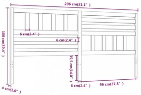 fekete tömör fenyőfa ágyfejtámla 206 x 4 x 100 cm
