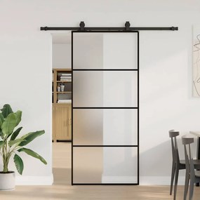 Fekete ESG üveg tolóajtó fémszerelvény-szettel 90x205 cm