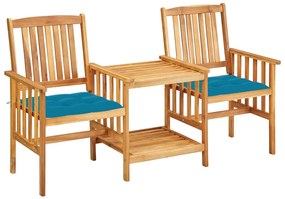 vidaXL tömör akácfa kerti székek teázóasztallal és párnákkal