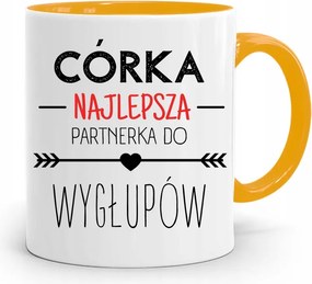 Sárga Bögre Lányának Hülyéskedés Partner Nyomtatott Fényképpel