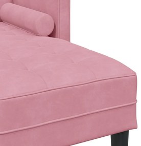 Kerti kanapé padokkal és párnákkal L-alakú rózsaszín bársonyos, 3 személyes kanapé chaise longue világos rózsaszín 160 cm bársonyból, Zsöllye rózsaszín 113x57x39 cm bársonyos
