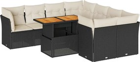 vidaXL 9 részes fekete polyrattan kerti ülőgarnitúra párnákkal