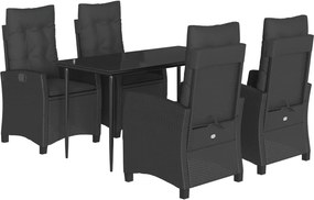 vidaXL 5 részes fekete polyrattan kerti étkezőgarnitúra párnákkal