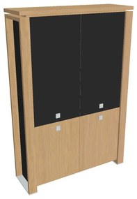 Verno+ S magas szekrény 140 x 46 x 210 cm, kombinált ajtó, világos tölgy / fekete