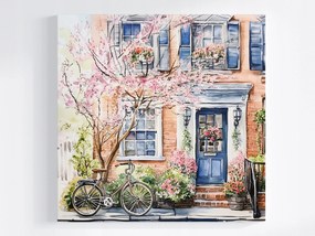 Poszter Város Utca Bérház Ajtó Virágok Kerékpár 40x40