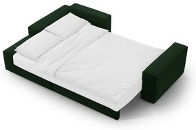 Sötétzöld bársony kinyitható-tárolóhelyes sarokkanapé (bal oldali-heverő résszel) Jodie – Micadoni