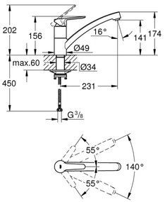 GROHE 31680000 - BAUECO mosogató csaptelep, fényes króm