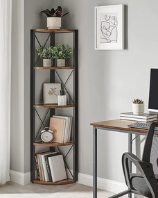 5 szintes sarokpolc 160x30x30 cm barna és fekete színben