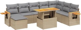 vidaXL 9 részes bézs polyrattan kerti ülőgarnitúra párnákkal