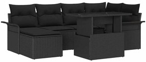vidaXL Kerti Kanapé Szett párnával tárolóval 7 pcs Fekete Poli rattan