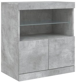 betonszürke tálalószekrény LED-világítással 60 x 37 x 67 cm