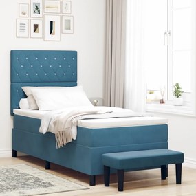 Box Spring Ágy Matraccal és Pad Sötétkék 90x190 cm Bársony