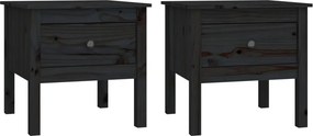 vidaXL 2 db fekete tömör fenyőfa kisasztal 50 x 50 x 49 cm