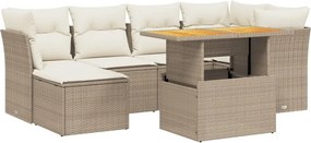 vidaXL 7 részes bézs polyrattan kerti ülőgarnitúra párnákkal