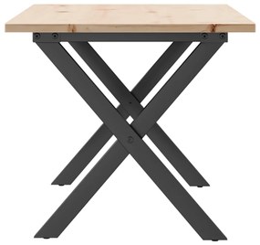 Tömör fenyőfa és acél dohányzóasztal X-vázzal 100x50x45 cm