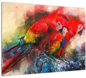 Vörös ara papagájok képe (üvegen) (70x50 cm)