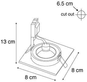 6 darabos modern, négyzet alakú, süllyesztett spotlámpa szett arany színben IP44 - Xena