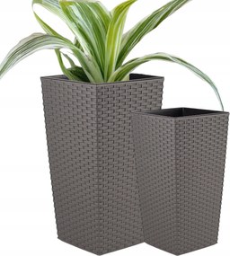 Kerti Virágtartó Betéttel 24X47CM Közepes Virágtartó Grafit Szürke Rattan