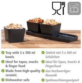 Matt fekete kerámia szervírozó tál készlet 3 db-os Snack &amp; Dip – Wenko