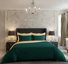 Kvalitex Luxury Collection szatén ágynemű sötétzöld/tejszín, 140 x 200 cm, 70 x 90 cm