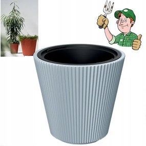 Virágtartó Szürke Beton Effect 24cm Kerek fedő Bordázott Szép Lengyel