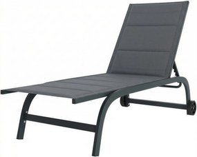 Outsunny alumínium napozóágy, 6-fokozatú dönthető háttámla kerekekkel, Textilene 560 g/m² és beépített párna — sötétszürke | Aosom